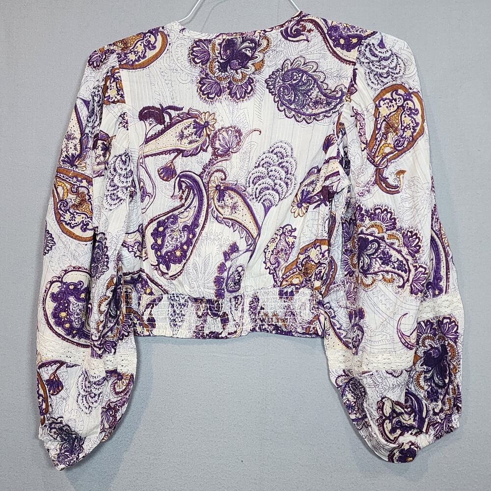 Band of the Free Mirabelle Cream Purple Paisley Lace Crop Top Sz XS NWT - Picture 3 of 7